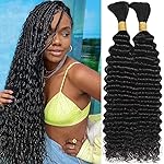 Human Braiding Hair for Boho Braids 110g 20 Inch Deep Water Wave Bulk Human Hair for Braiding No Weft 12A Wet and Wavy Curly Human Hair Extensions 2 Bundles/Pack Natural Color