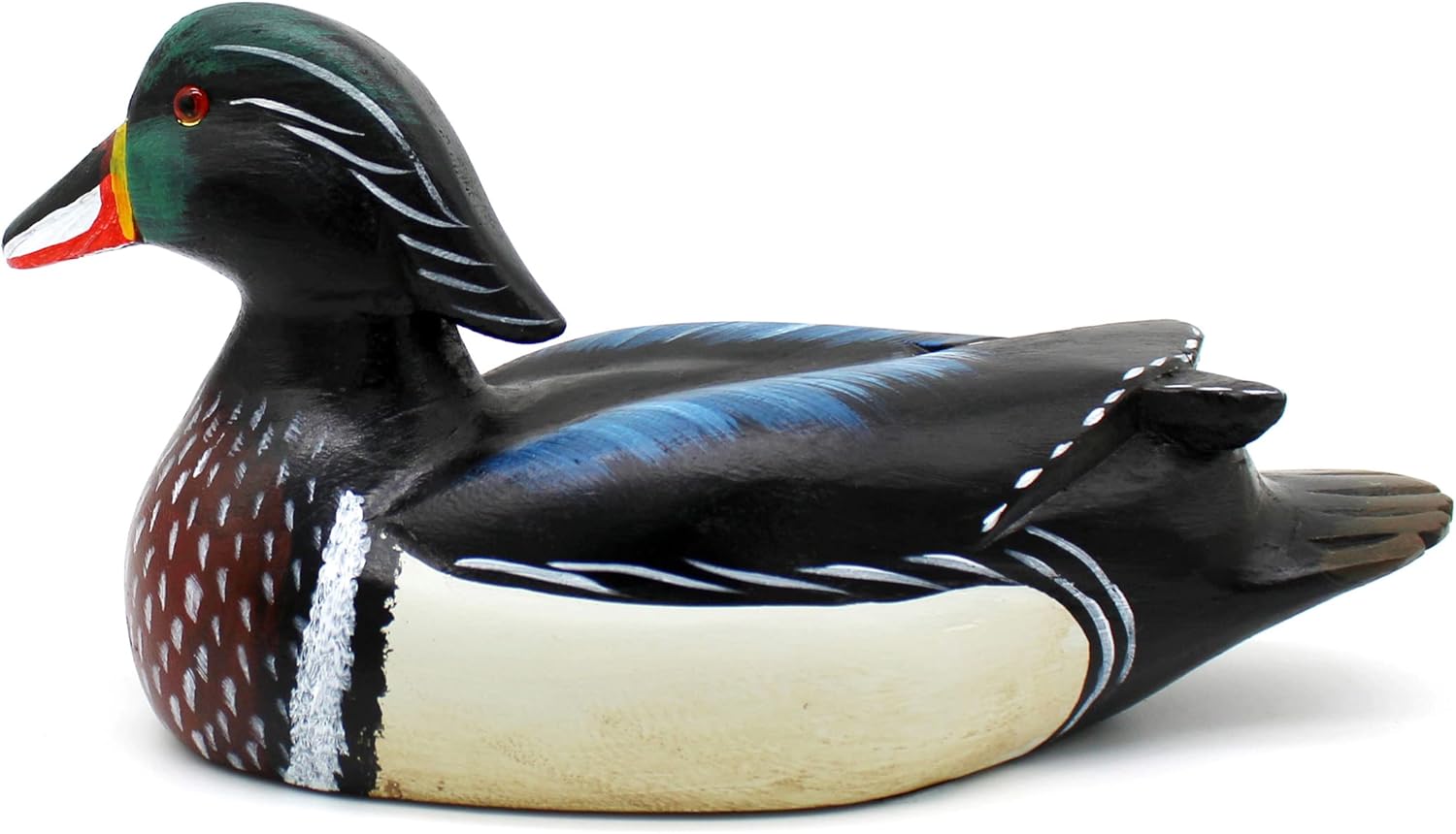 CVHOMEDECO. Primitives Hand Engraving and Painted Wood Wild Duck Farmhouse Figurine Mallard Decorative Accent, 10-1/2 Inch