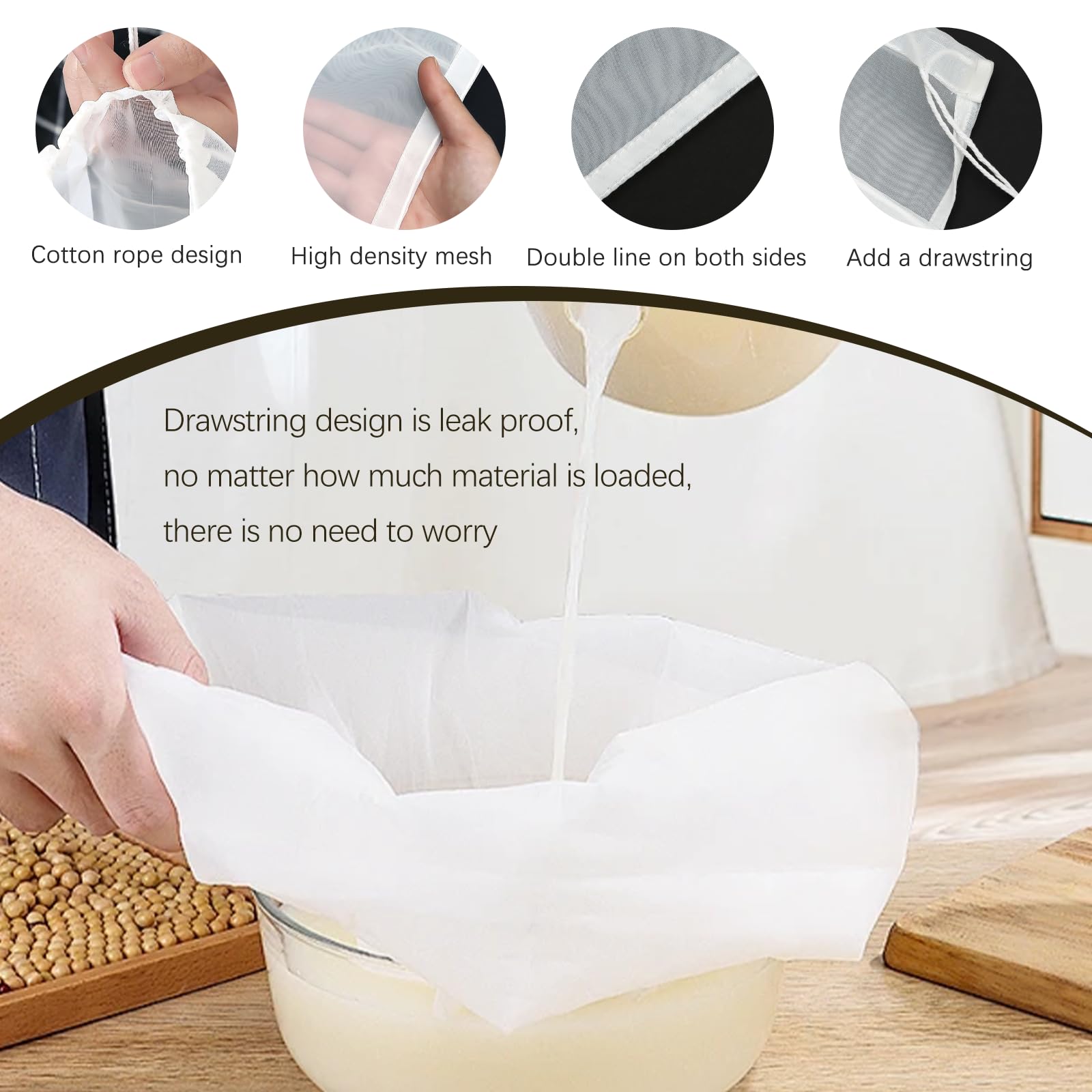 Dimeho 3 sacchetti per latte di noci riutilizzabili in nylon panni per