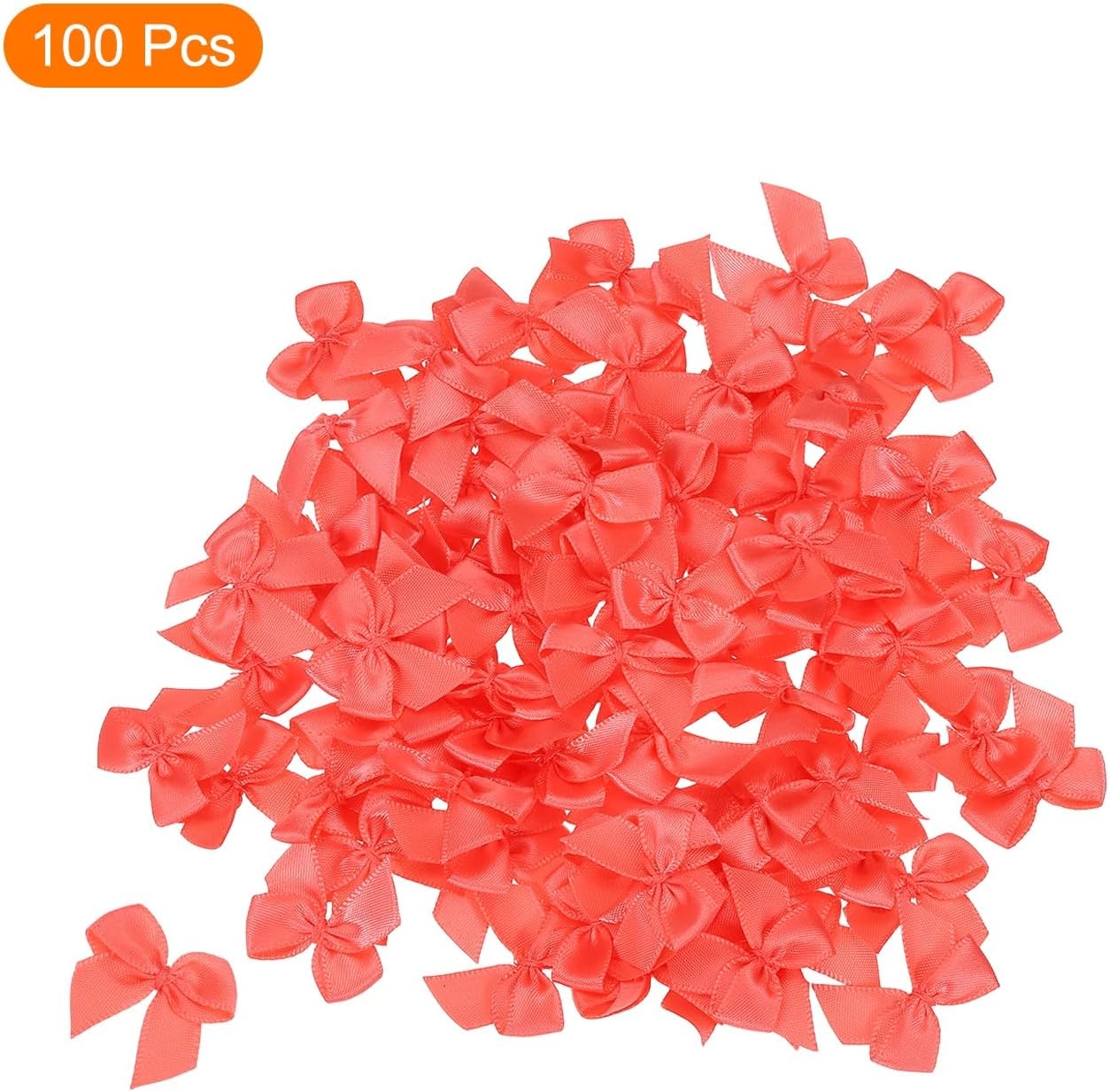 MECCANIXITY 100 Pcs Mini Ribbon Bow 1" Mini Fabric Satin Ribbon Flower Bows for Craft DIY Sewing Wedding Birthday Party Gift Wrap Bows Coral Pink