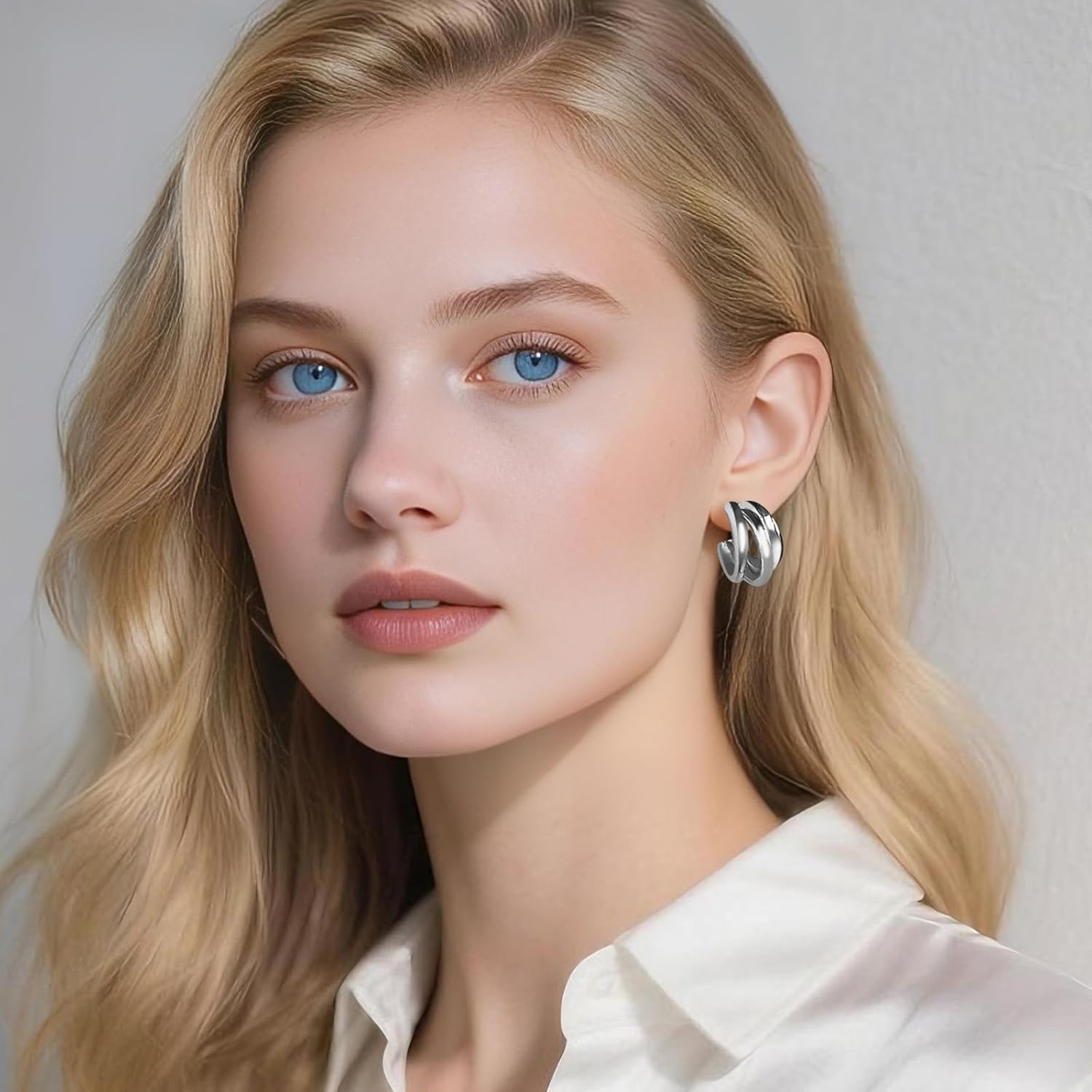 18K Gold Plated Triple Hoop Earrings for Women, Lightweight Hypoallergenic Layered Gold & Silver Huggie Earrings, Trendy Minimalist Hoops for Daily Commute, Versatile & Ideal for Gifting - Image 4