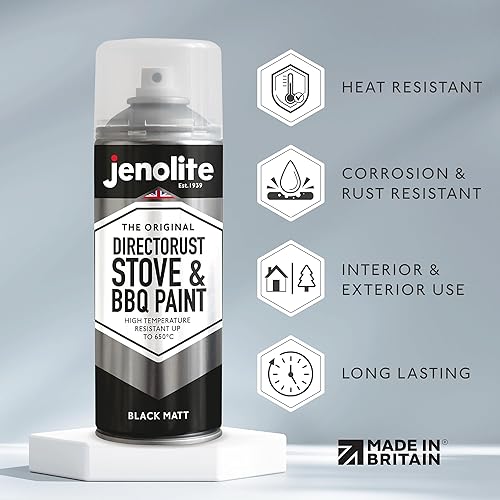 Miniatura 2 de JENOLITE Directorust - Pintura en aerosol para barbacoa y estufa, color negro, muy resistente a temperaturas hasta 1200 F (1,202.0 F)  barbacoas,