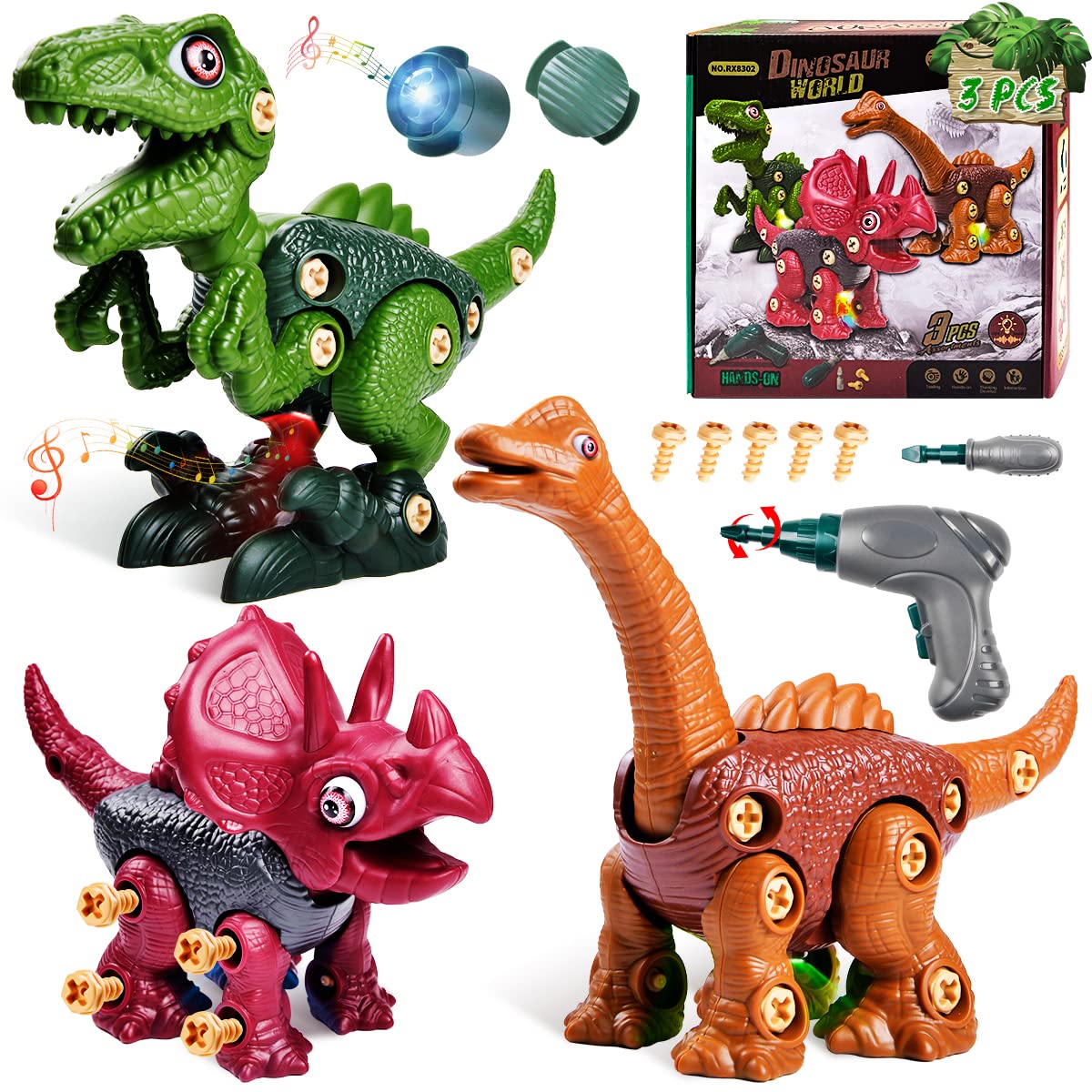 Amazon.com: FUNNISM 3 Pack Take Apart Dinosaur Toys for Kids 3-5,Dinosaur Toys Games with Light & Sound for Boys Girls Age 5-7,Educational Building Learning Toys with Electric Drill, for Kids : Toys Amazon.com: funnism 3 pack take apart dinosaur toys for kids 3-5,dinosaur toys games with light & sound for boys girls age 5-7,educational building learning toys with electric drill, for kids : toys
