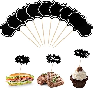 Lystaii 50 Pcs Cheese Markers - Charcuterie Board Accessories, Chalkboard Food Labels Toothpick Flags for Charcuterie, Cupcake Toppers, Birthday Wedding Party Decorations (Black)