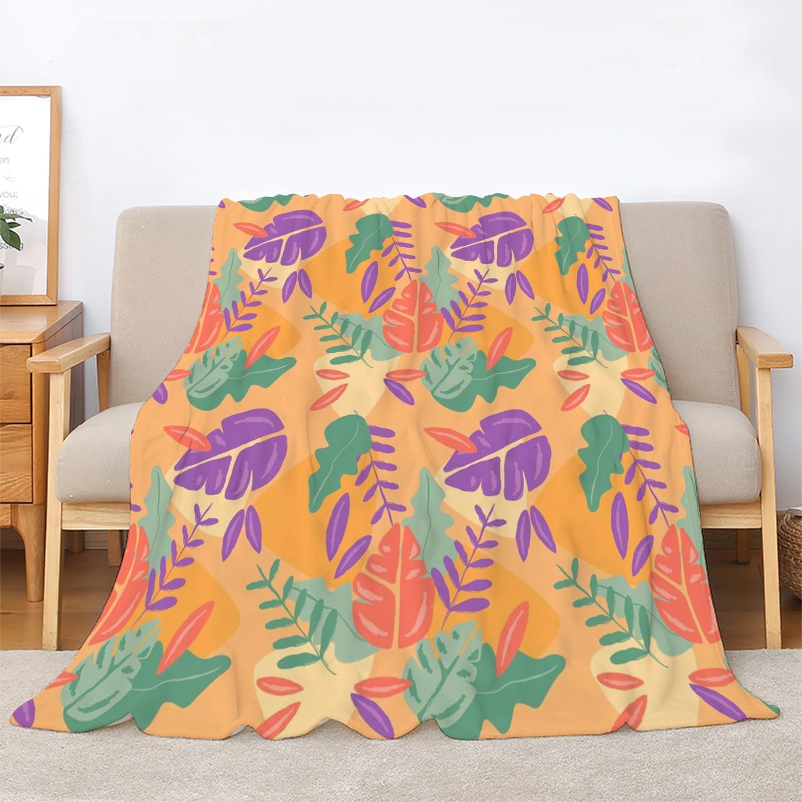 Generisch Puszysty koc do wtulania się, pomarańczowy, 200 x 200 cm, miękki i dwustronny, tropikalny koc polarowy, idealny koc na sofę i łóżko, mg683