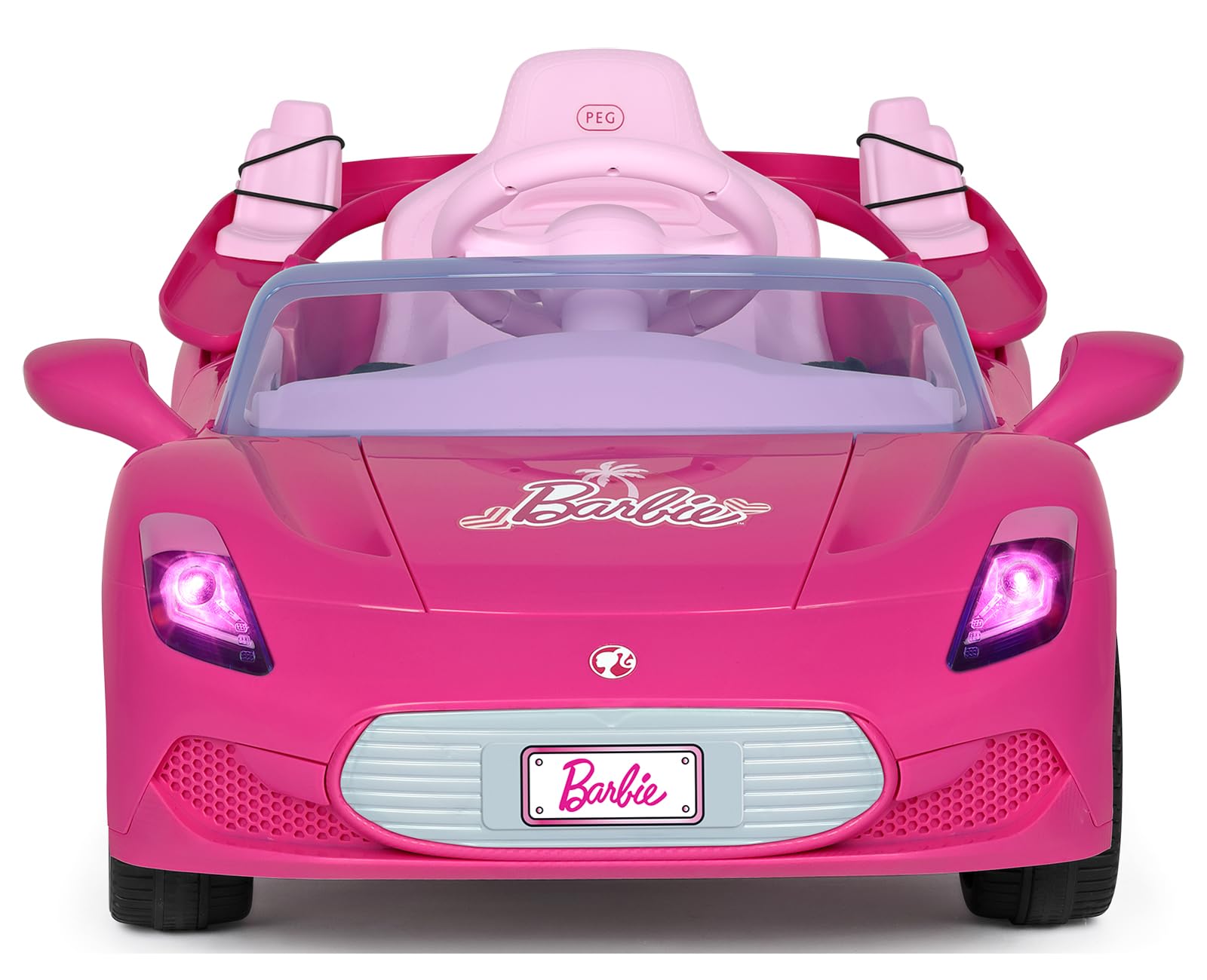 PEG Barbie RC - Elektrisches Auto mit Fernbedienung, Lichtern, Sounds und Zwei Sitzen für Deine Barbie-Puppen. Geeignet ab 18 Monaten, 12V