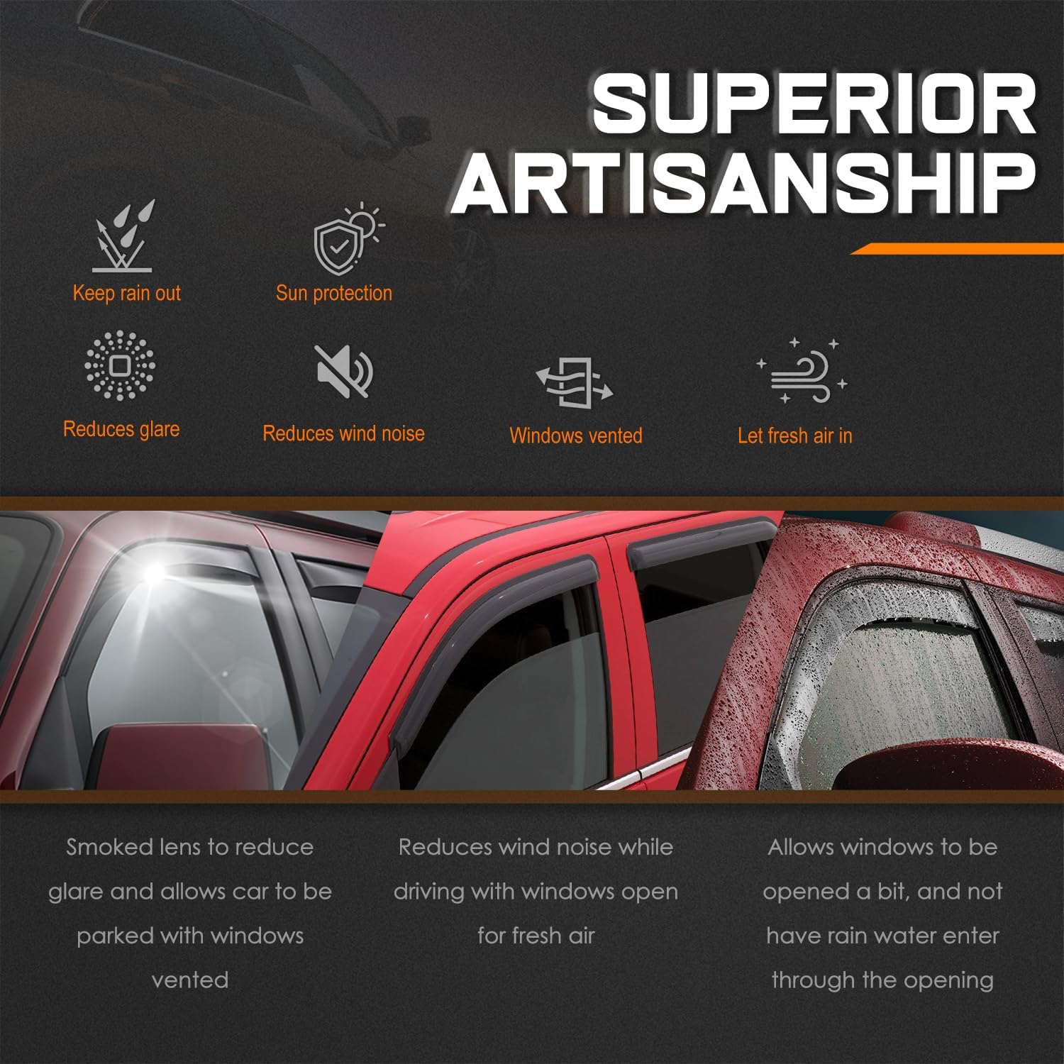 PM PERFORMOTOR 4Pcs Side Window Visors Deflector Compatible with 2016-2025 Chevrolet Malibu, 4Pcs Front Left Right Tape-On Window Deflectors Rain Guards Sun Wind Air Side Vent Shade, Glossy Black