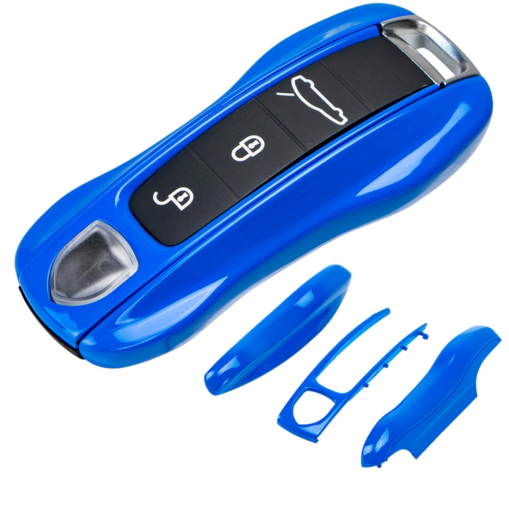 AeroBon3-Piece Painted Key Fob Cover Compatible with Porsche Key Shell, Key Fob Shell Replacement (MK2, Shark Blue)