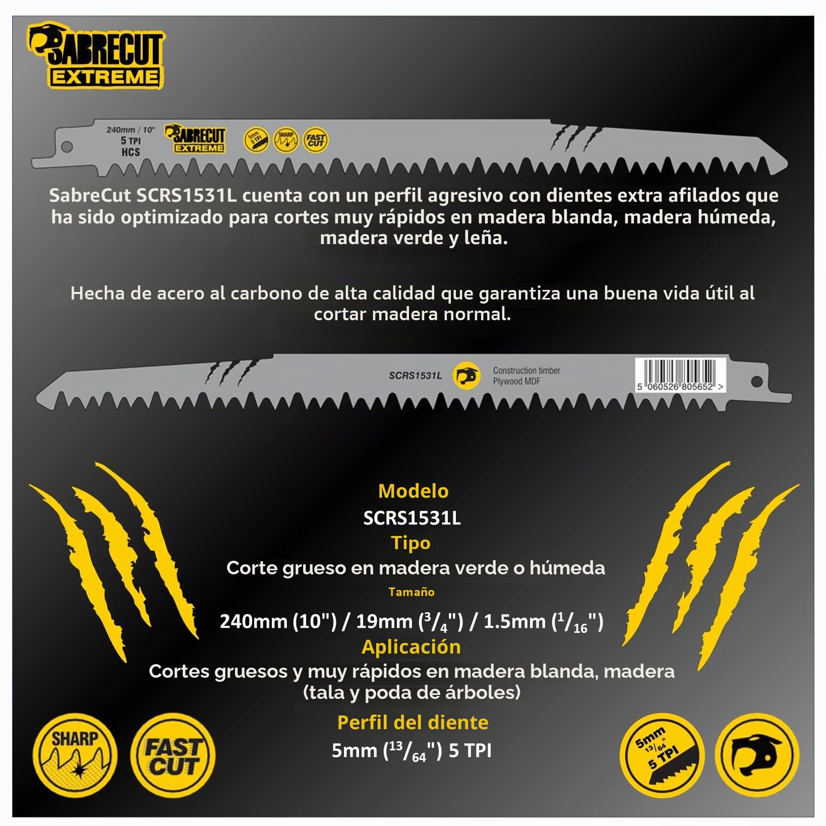 10 x SabreCut SCRSKW10A Mixed S644D S1531L S2345X Hojas de sierra de sable de corte rápido para madera Compatible con Bosch Dewalt Makita y muchos otros