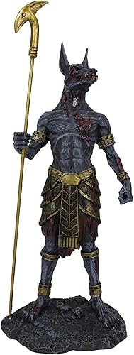Ebros Gift Ancient Egyptian Underworld Zombie Chacal Dios Anubis con Ankh Staff Spear Figurine Gods of Egypt Deity of The Dead of The Dead Dead of