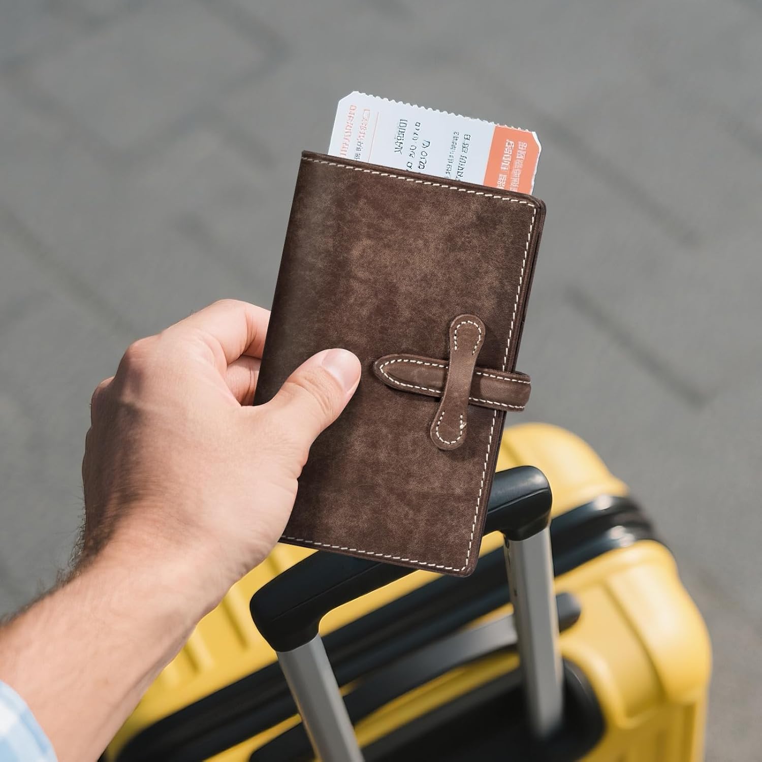 Leather Passport Holder for Travel Women Men, RFID Blocking Card Slot, Top-Grain leather with Magic Buckle, Boarding Pass Pocket,Retro Passport Wallet,khaki - Image 8