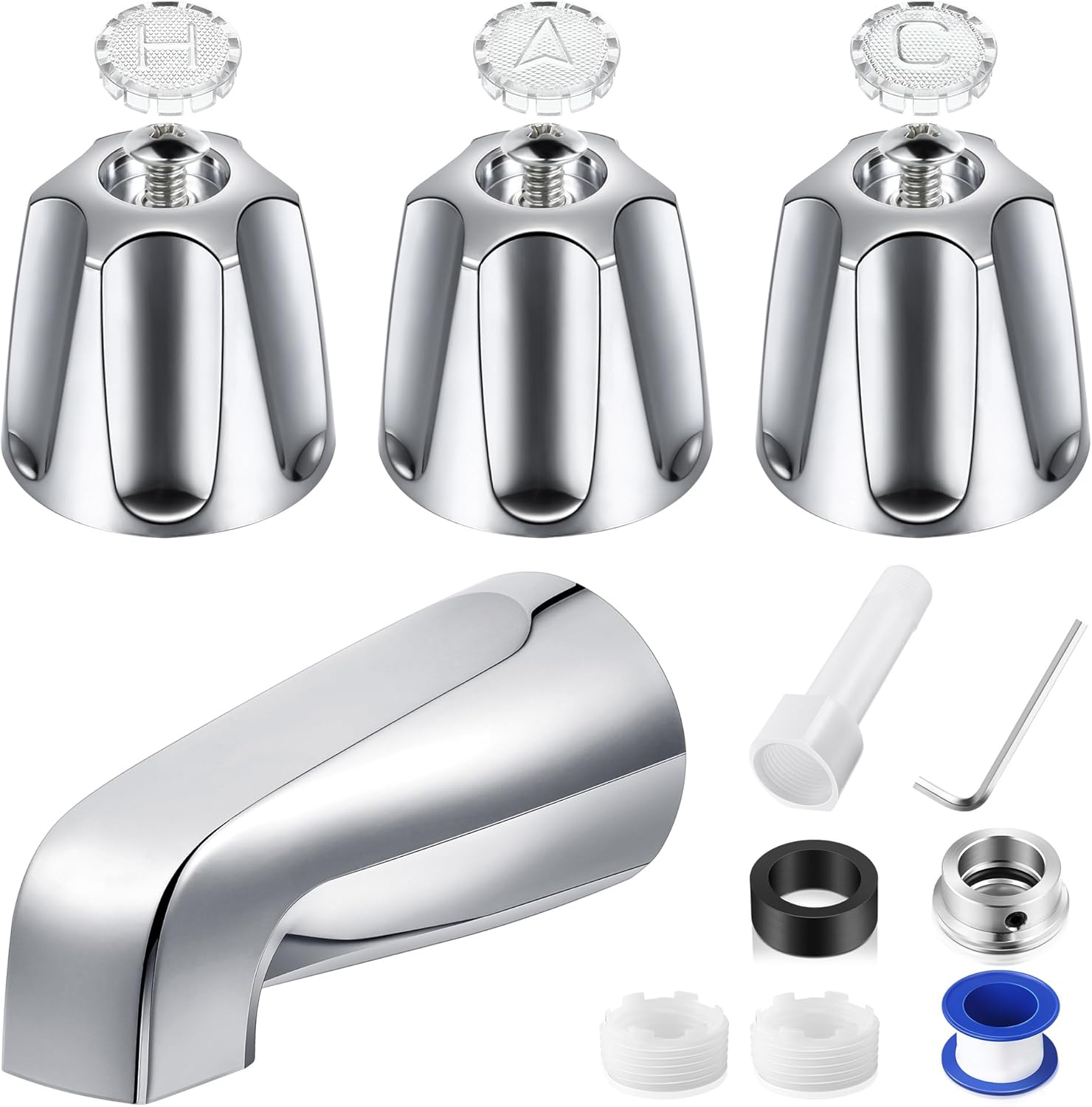 Enhon 3 Handle Shower Faucet Set Compatible with Pfister Verve Bath Tub Tool, Shower Knob and Bathtub Faucet Fits 1/2'', 3/4'' IPS Connection With 4 in 1 Spout Adapter Assembly Tool(Brushed Nickel)