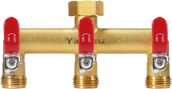 Yayamz Garden Hose Splitter, 3/4” Rust and Freeze Resistant Outdoor Hose Manifold with 3 Red Extra Long Handles Faucet Adapter-Heavy Duty Brass 3-Way Valve