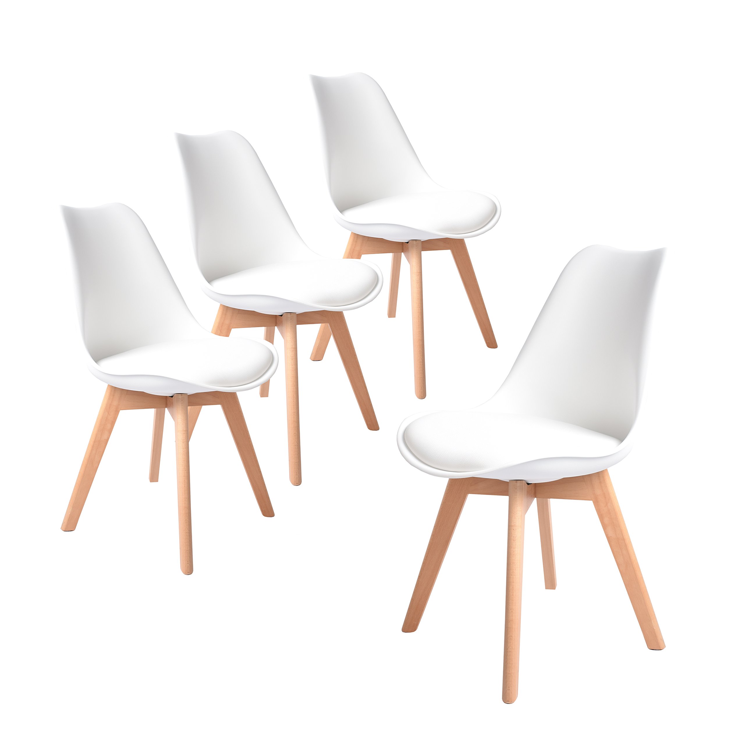 Buschman Set of Four White Mid Century Modern Dining Room Wooden Legs Soft Padded Chairs
