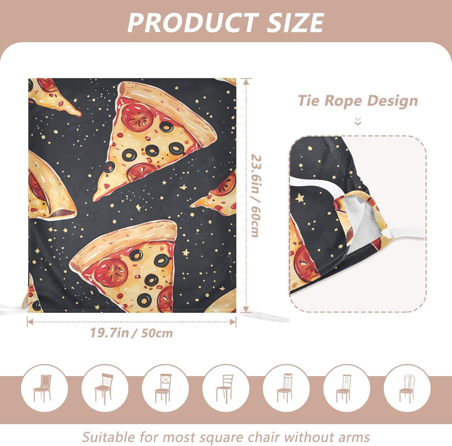 ALAZA Pizza Stars Black Chair Back Cover Set of 6, Washable Reusable Removable Chair Slipcovers Decorative Chair Cover for Home Kitchen Wedding Party