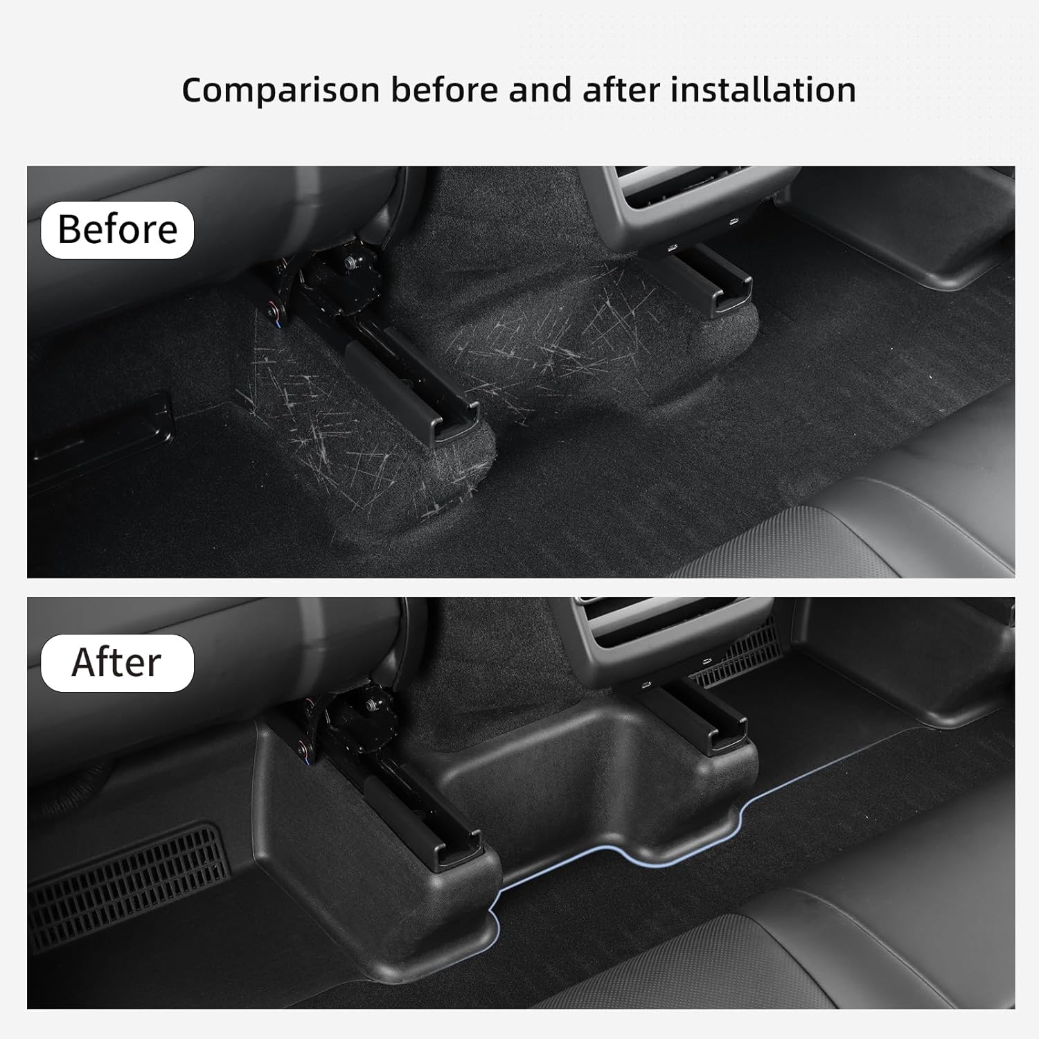 LUCKEASY 9PCS Seat Slide Rail Pad Cover & Under Seat Floor Mat for Tesla Model Y Juniper 2025 2026 Standard & Premium & Performance Seat Track Scratch-Resistant Juniper Accessories TPE Black