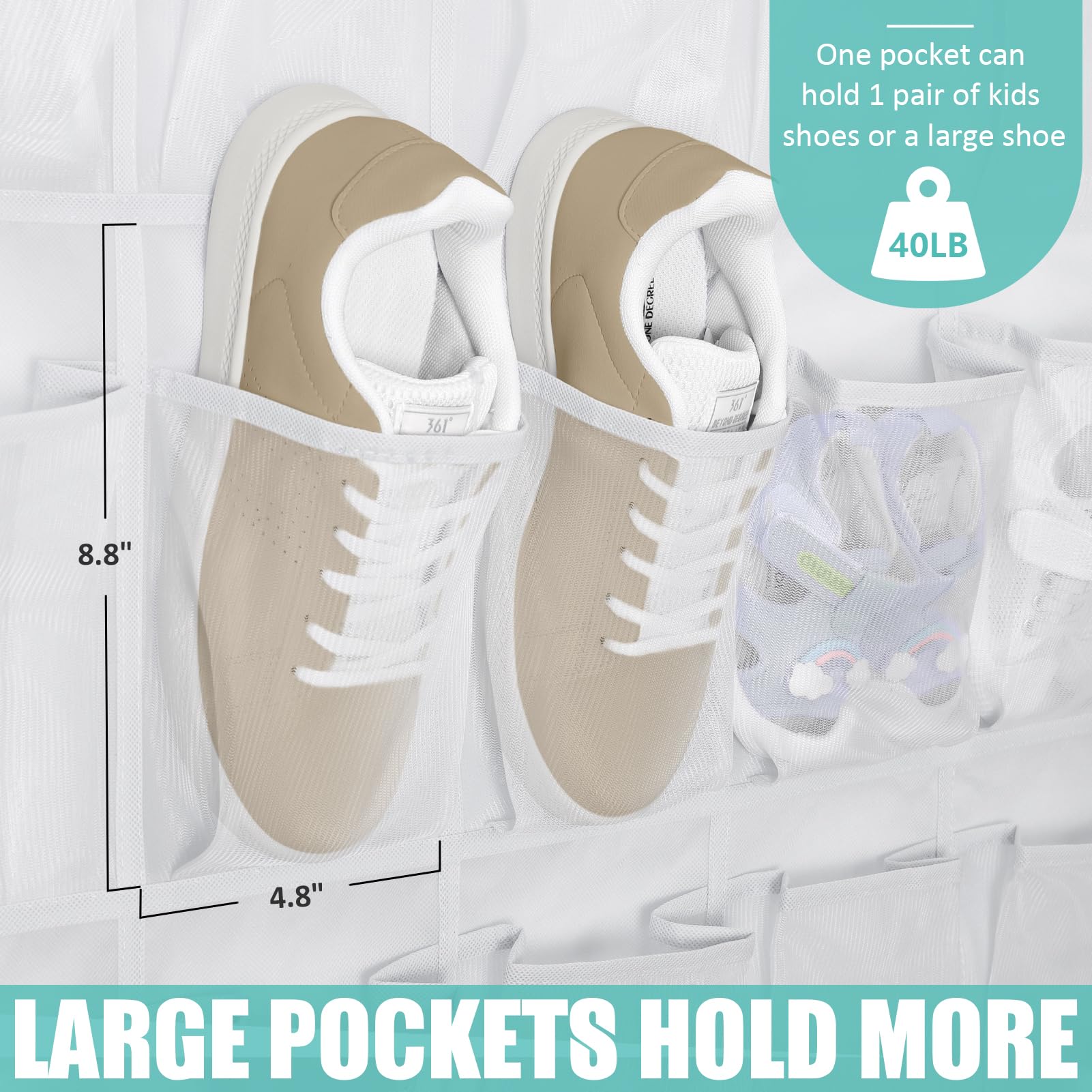 Tiblue Over-The-Door Shoe Organizer - 35 Mesh Pockets, Hanging Storage For Closet, Bedroom, Bathroom (Black)