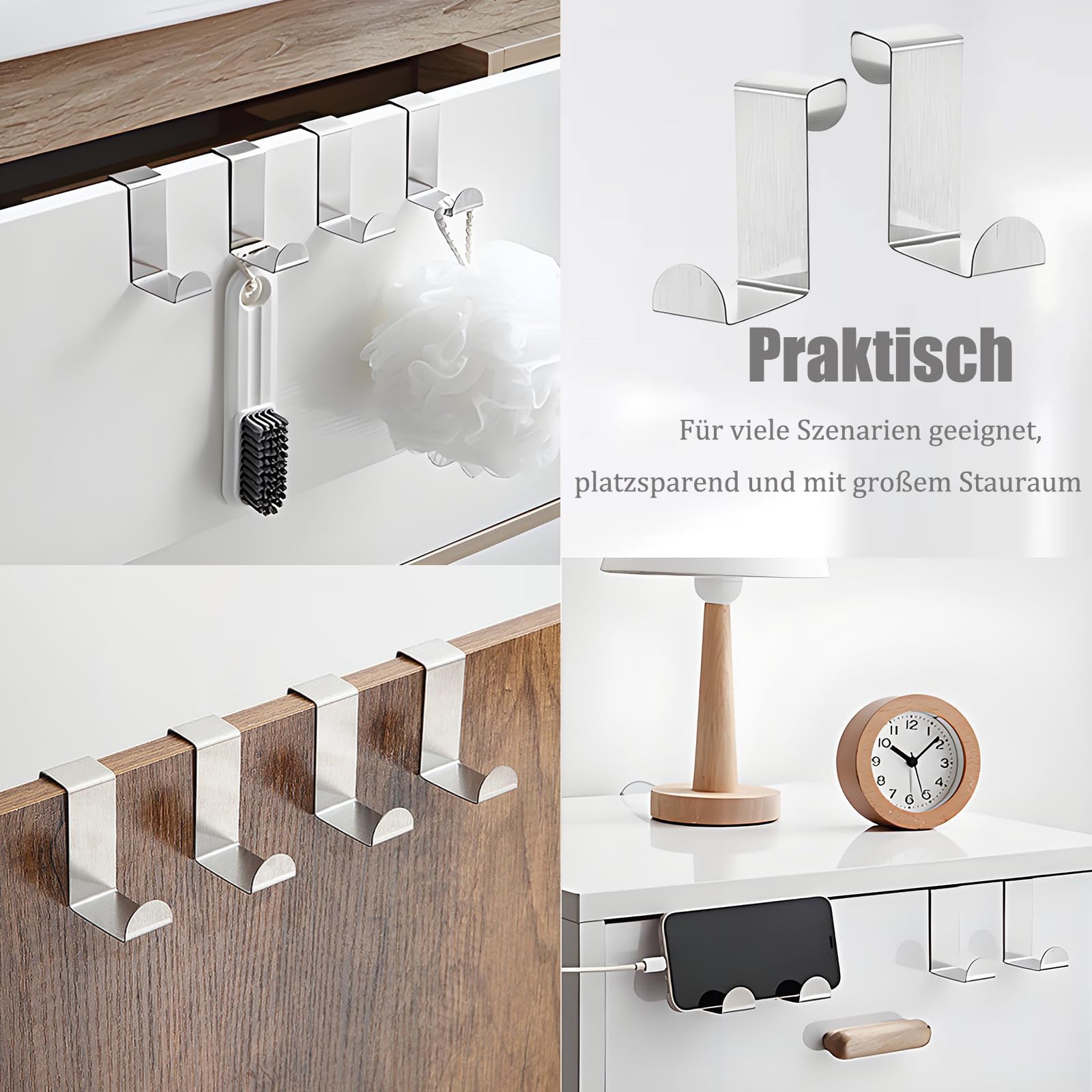 Ganci per porta da appendere, set da 8 pezzi, in acciaio inox, universali, flessibili, solidi, versatili, salvaspazio, da appendere, utilizzabili singolarmente