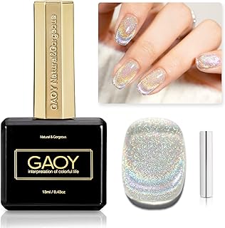 GAOY Cat Eye Gel Nail Polish, Glitter Holographic Nail Polish with Magnet, 13ml Rainbow Reflective Translucent UV Gel for ...