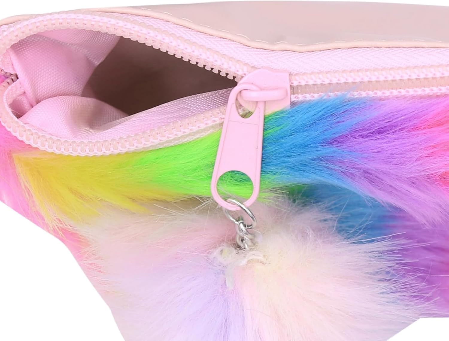 Fuzzy Plush Crossbody Purse for Girls Kids Rainbow Striped Faux Fur Shoulder Bag Handbag Wallet with Pompom - Image 6