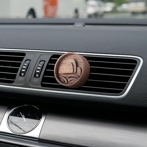 Miniatura 8 de Difusor pasivo de aromaterapia de madera para automóvil, 4 unidades, con clip de ventilación, ambientador redondo de madera de nogal, regalos de