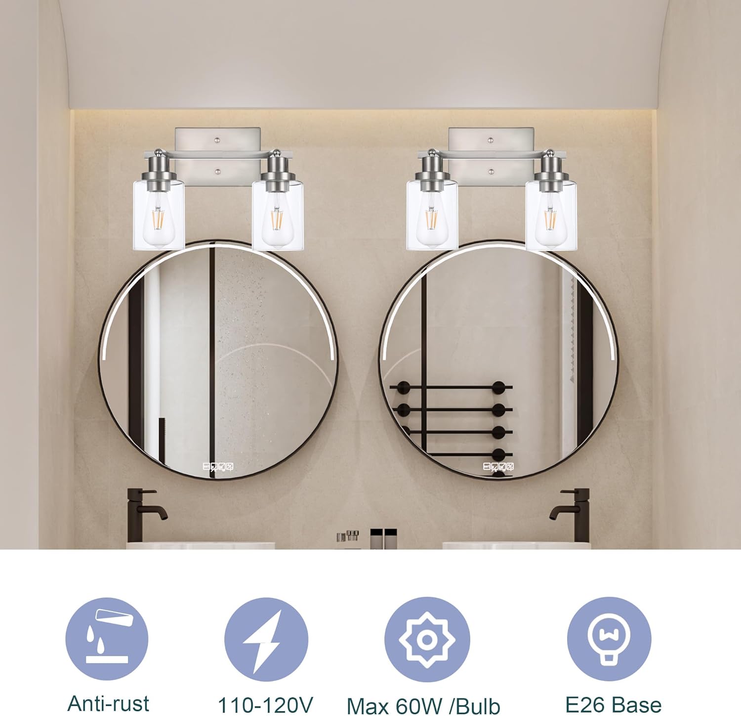 2 Light Track Lighting Kit Brushed Nickel Kitchen Track Lighting Fixtures Ceiling Mount Bathroom Vanity Wall Scones Light Fixture with Clear Glass, Rotatable Spotlight for Kitchen Shop Hallway