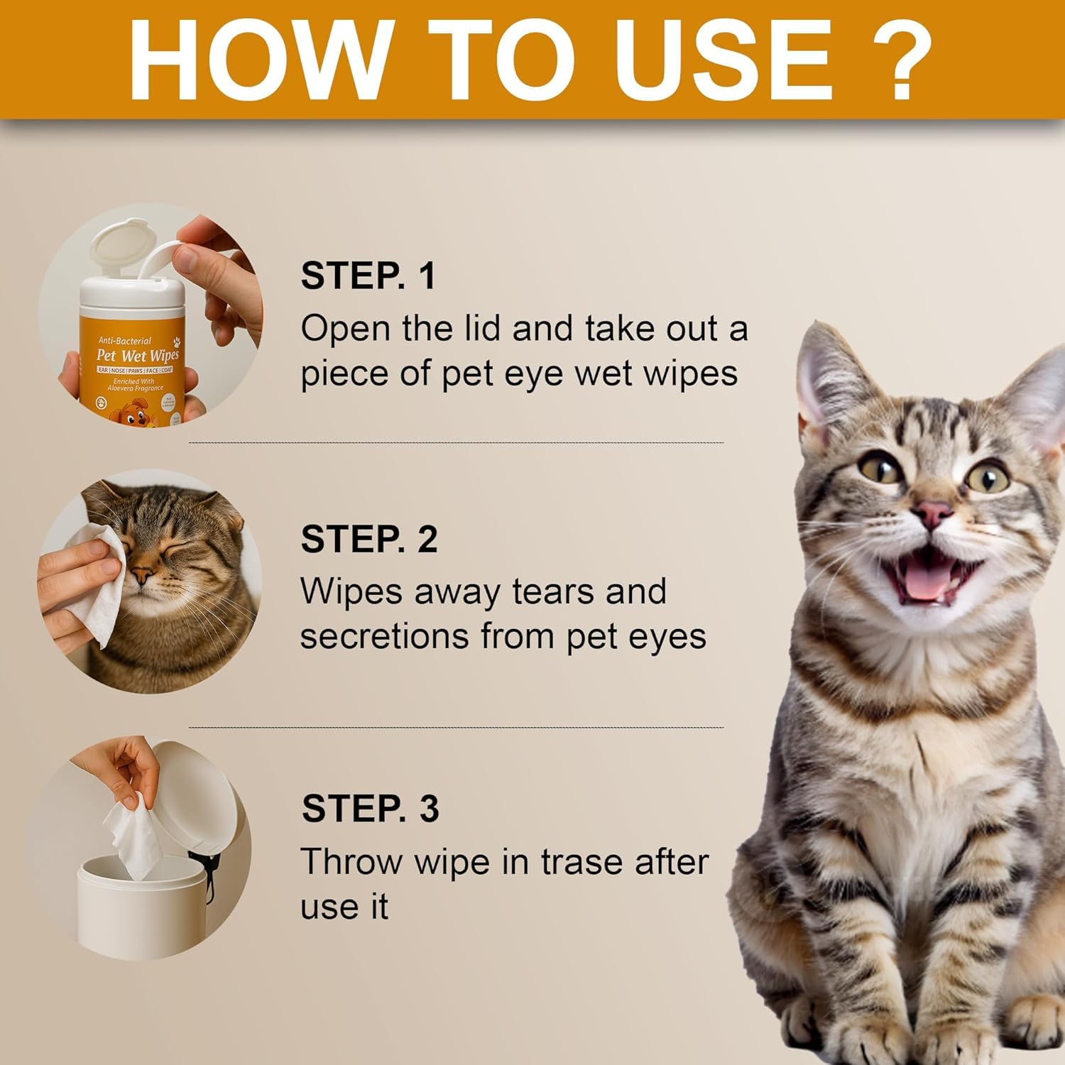 Wet Wipes for Dogs, Cats & All Pets | Lavender Essential, Vitamin E & Olive Oil | Anti-Bacterial Cleaning, Grooming & Deodorising Wipes (Pack of 1) 3