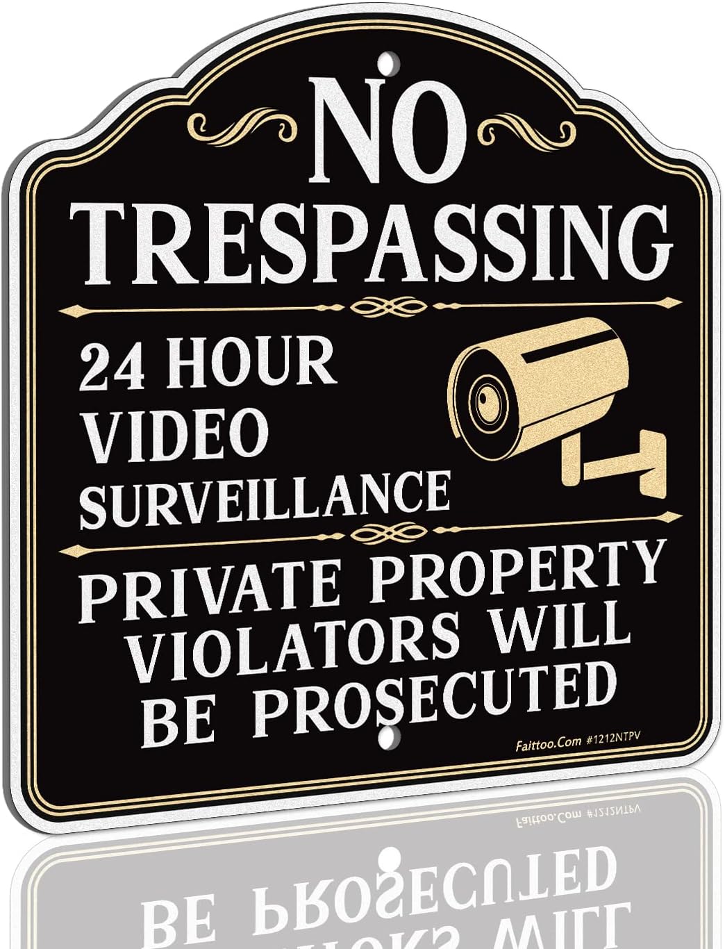 Faittoo No Trespassing Signs Private Property Video Surveillance Sign with 42" Stake, 2-Pack 12"x12" Rust Free Aluminum, Reflective, 2 Pre-drilled Holes, Includes Matching Screws & Wren (White)