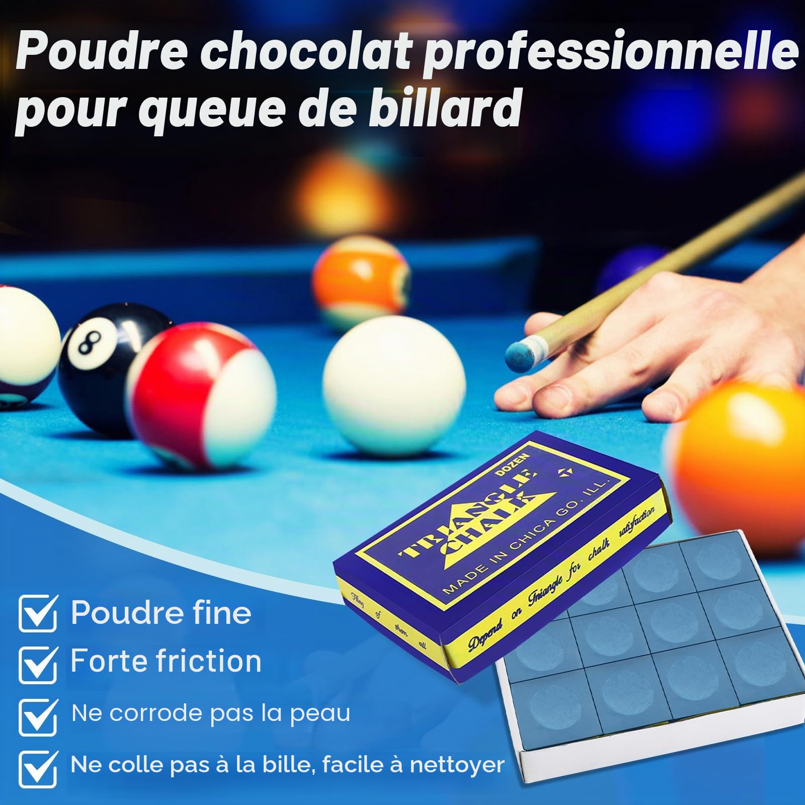Craies de billard lot de 12 qualité supérieure bleu