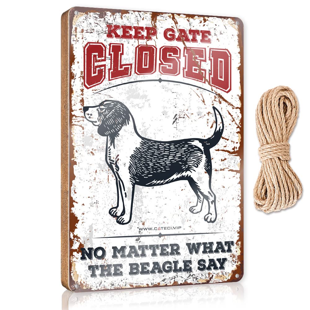 YYHLEH Funny Bathroom Signs Wall Decor Keep Gate Closed No Matter What The Beagle Say Wooden Sign(15X28CM)