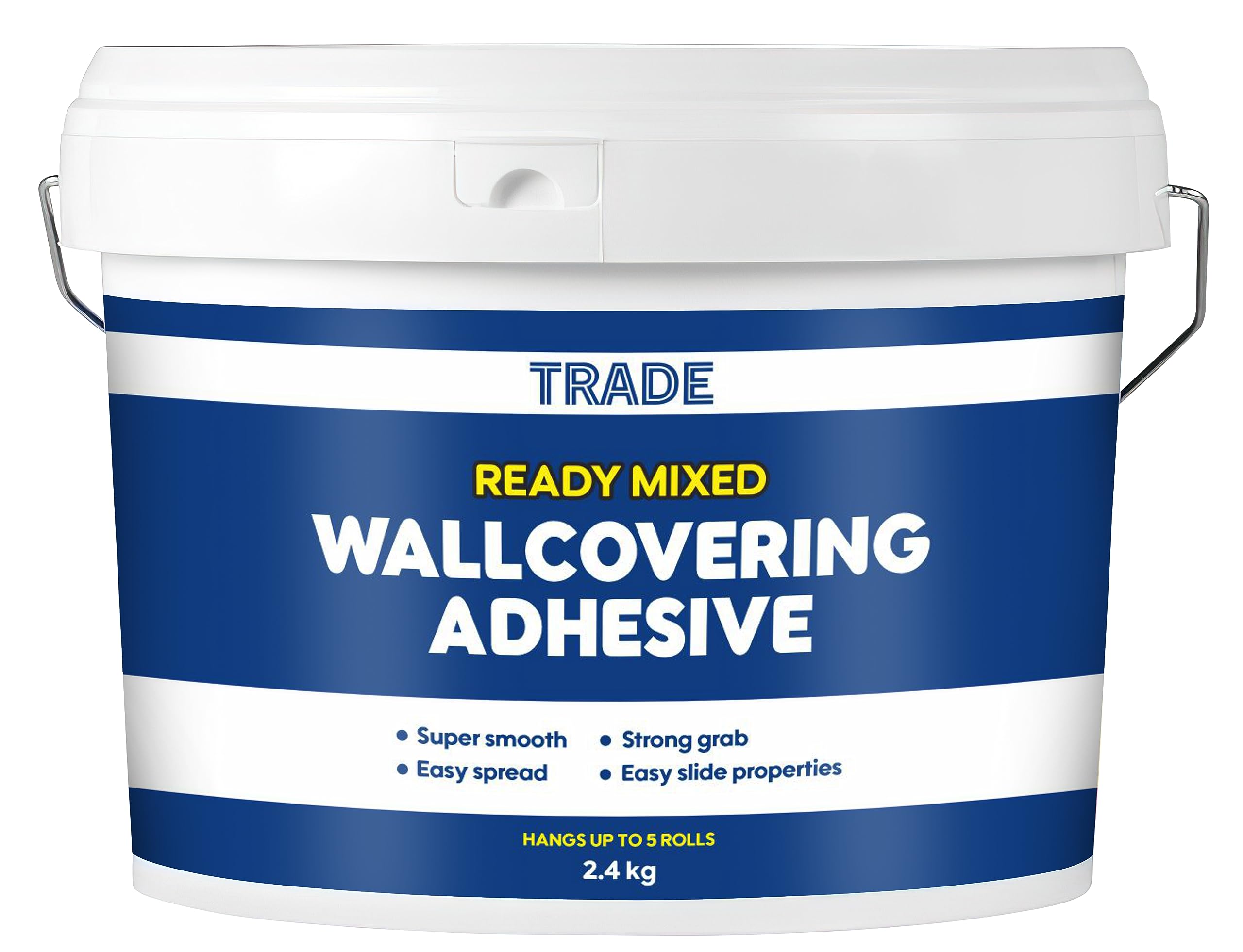 Trade Ready Mix Wallcovering Adhesive-All Purpose Wallpaper Paste-Super Smooth-Easy To Spread- Hangs Up To 5 Rolls- (2.4 Kg)