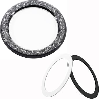 Bundle metisinno Black Sparkle Glitter Magnetic Base + Adapter Ring Sticker for MagSafe, Black and White