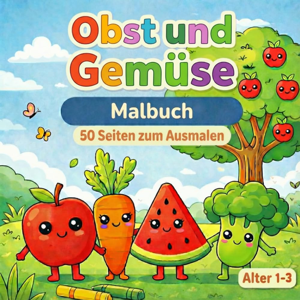 Obst und Gemüse: Mein erstes Malbuch für Kleinkinder (1–3 Jahre)
