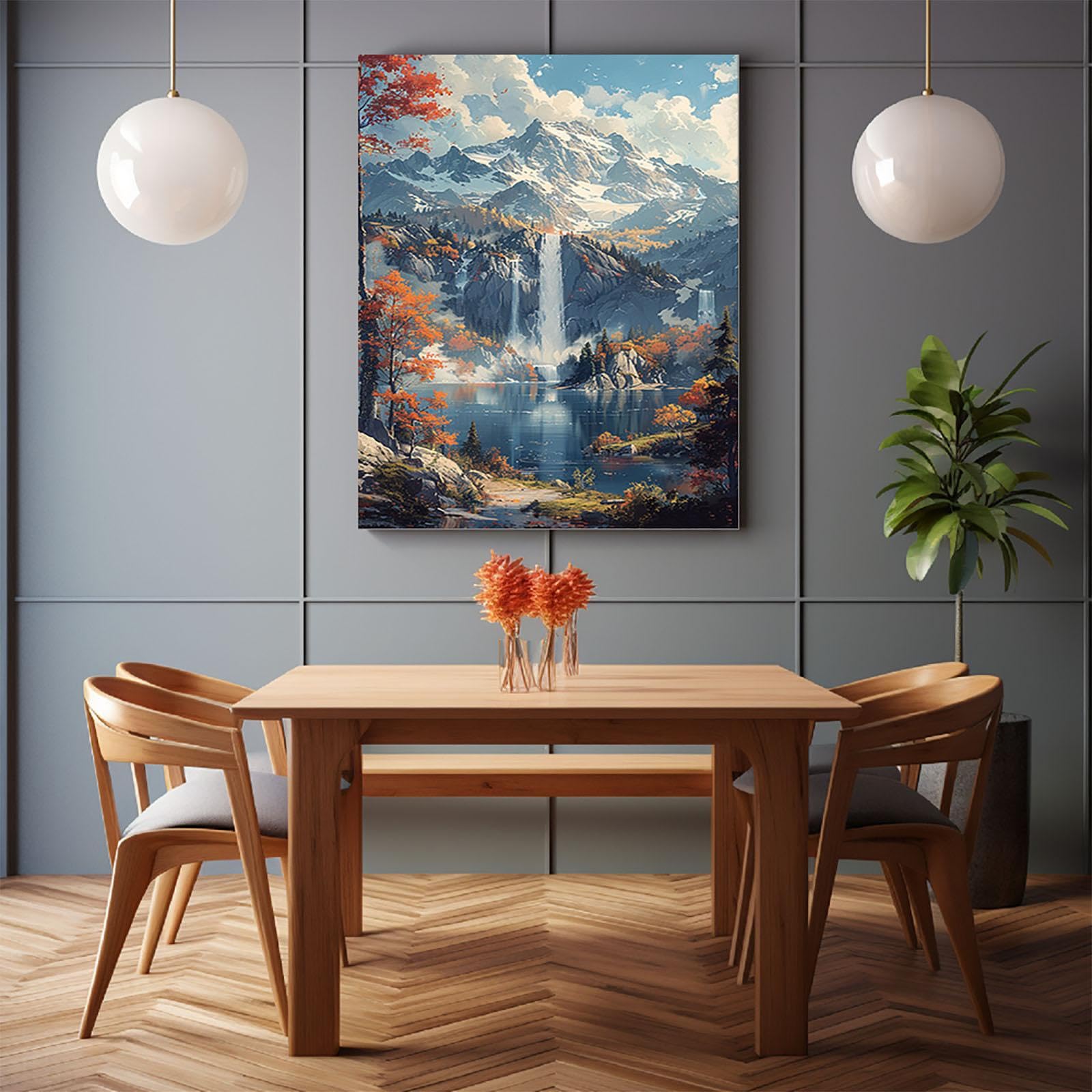 AMXBZC Abstraktes Leinwand Bilder berge Kunstdrucke, Bergbaum Wasserfall Wandbild Kunstdruck Wanddeko Wand Wohnzimmer Deko Kunst Modern Textur für Büro - 60x90cm Ungerahmt
