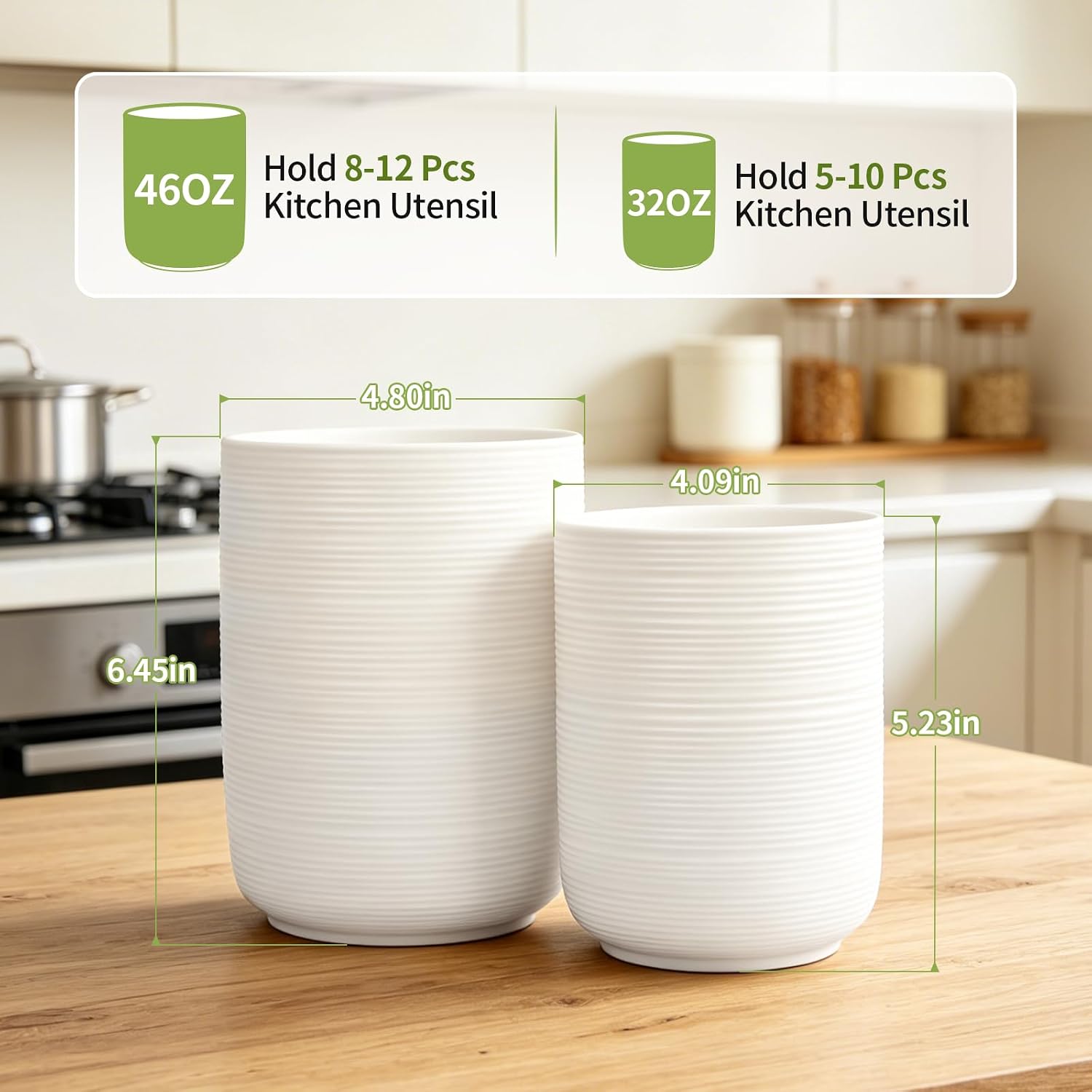 Widousy Utensil Holder, 6.5"+5.2" Ceramic Cooking Utensil Holder for Kitchen Counter, Kitchen Utensil Holder for Countertop, Cooking Utensil Crocks, Utensil Organizers for Cooking Tools
