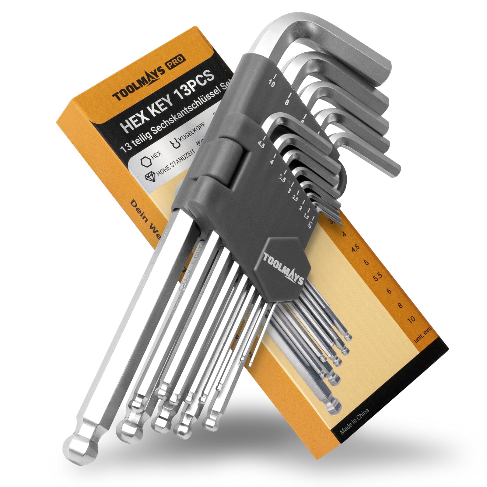 TOOLMAYS 13pcs Allen Key Set, Metric Hex Keys, 1.27-10mm, Anti-Slip Long Ball Hex Key Set for Furniture Assembly, Bikem, Motorcycle Repairs, Household DIY