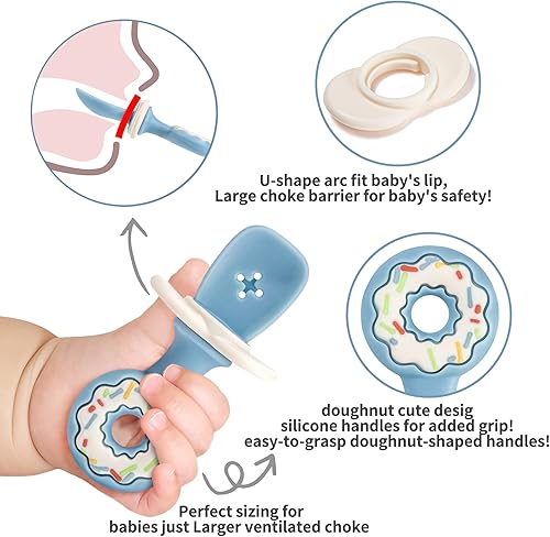 Miniatura 8 de Yeivzwba - Juego de utensilios para niños pequeños, tenedor y cuchara, suministros de alimentación para bebés, 100% silicona de grado alimenticio,