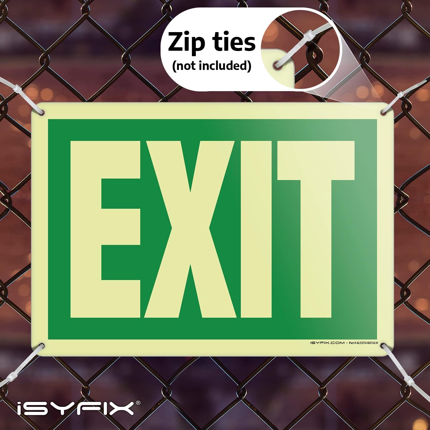iSYFIX Exit Sign, Glow in the Dark, Green, 10x7 Inch, 1 Pack | 100% Rust Free .040 Aluminum Signs, Glow in The Dark Laminated, UV, Weather, Scratch, Water & Fade Resistant