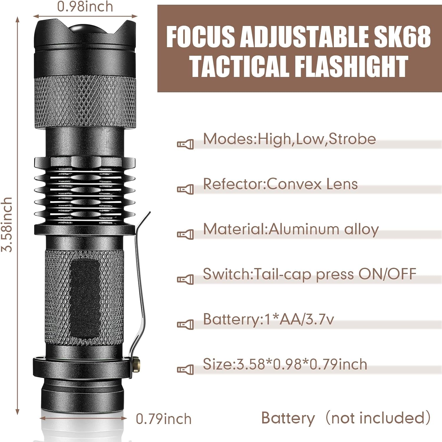 Mudder 10 Pack Mini LED Flashlight 3 Lighting Modes Small Adjustable Handheld Flashlight with Belt Clip for Camping Home Hiking Outdoor Work(Black, White Light)