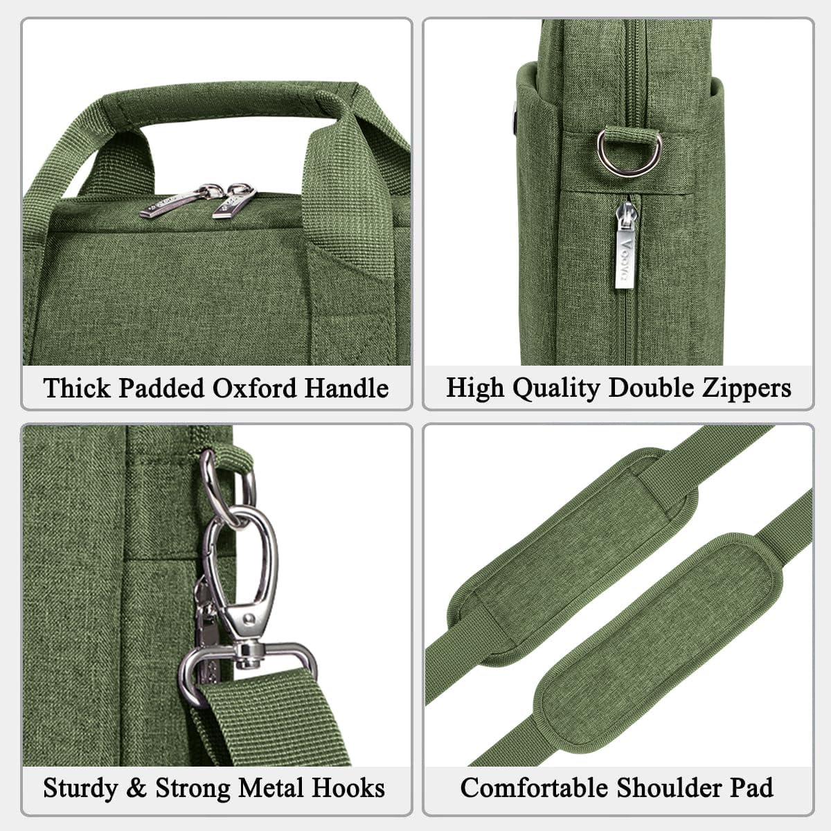 Voova Laptop Bag Case 15 15.6 16 Inch, Computer Sleeve Messenger Bag with Shoulder Strap Expandable Waterproof Business Briefcase for Men Women to Work Travel School, Fit 14-16 Inch Laptop, Army Green - Image 4