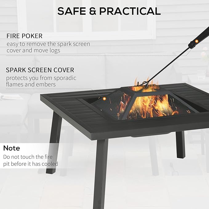 Outsunny Foguero 34" con Parrilla, Acero, Negro miniatura 5