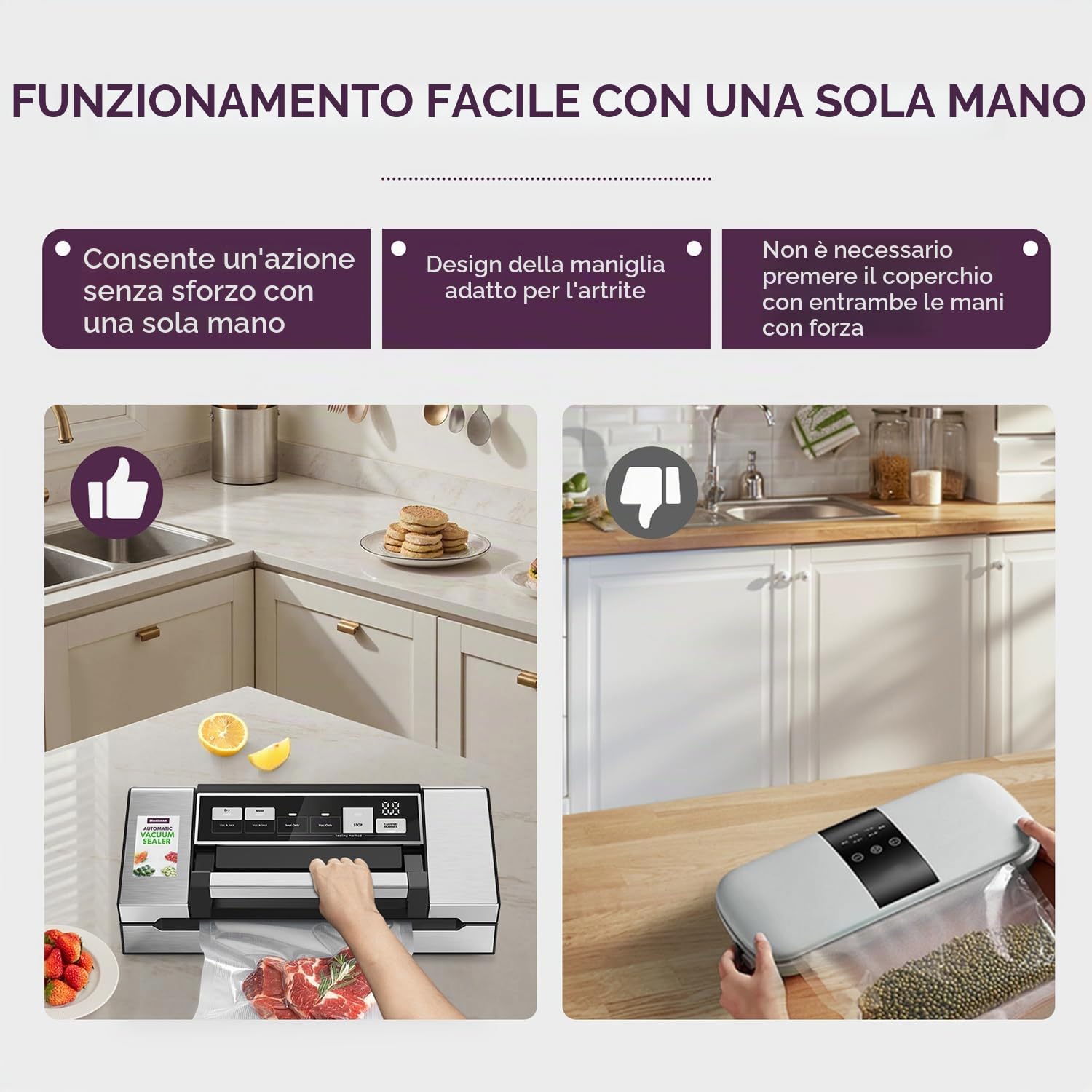 Mesliese Macchina Sigillatrice Sottovuoto, Super Potente 95kPa 140W Sigillatrice per Alimenti con Design a Impugnatura, Doppia Striscia di Tenuta con Taglierina Integrata e Display Conto alla Rovescia