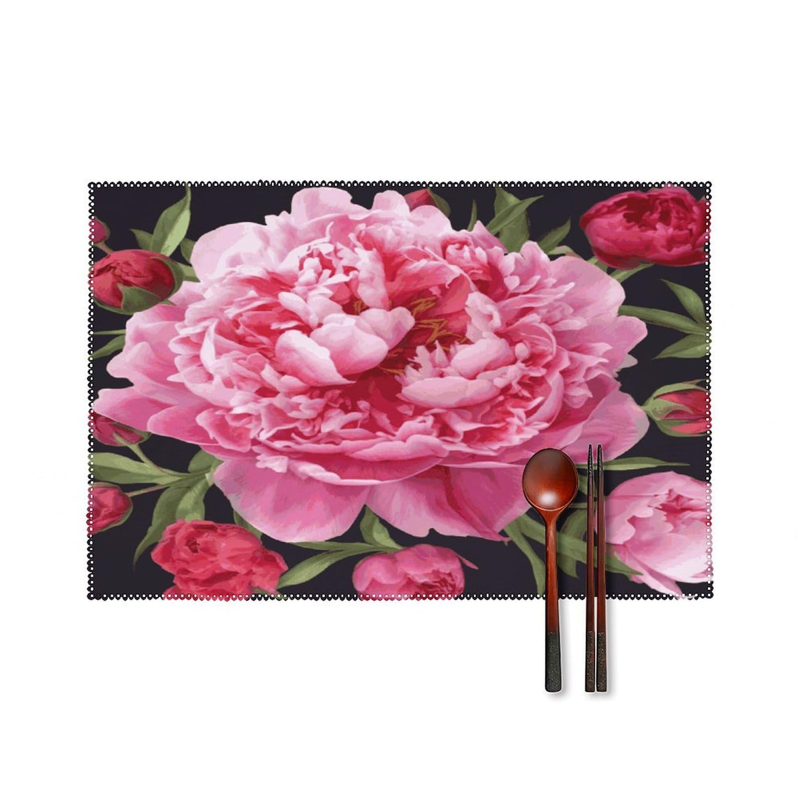 Fekiloot Style Garden Peony Placemats Set Of 6,Table Mat