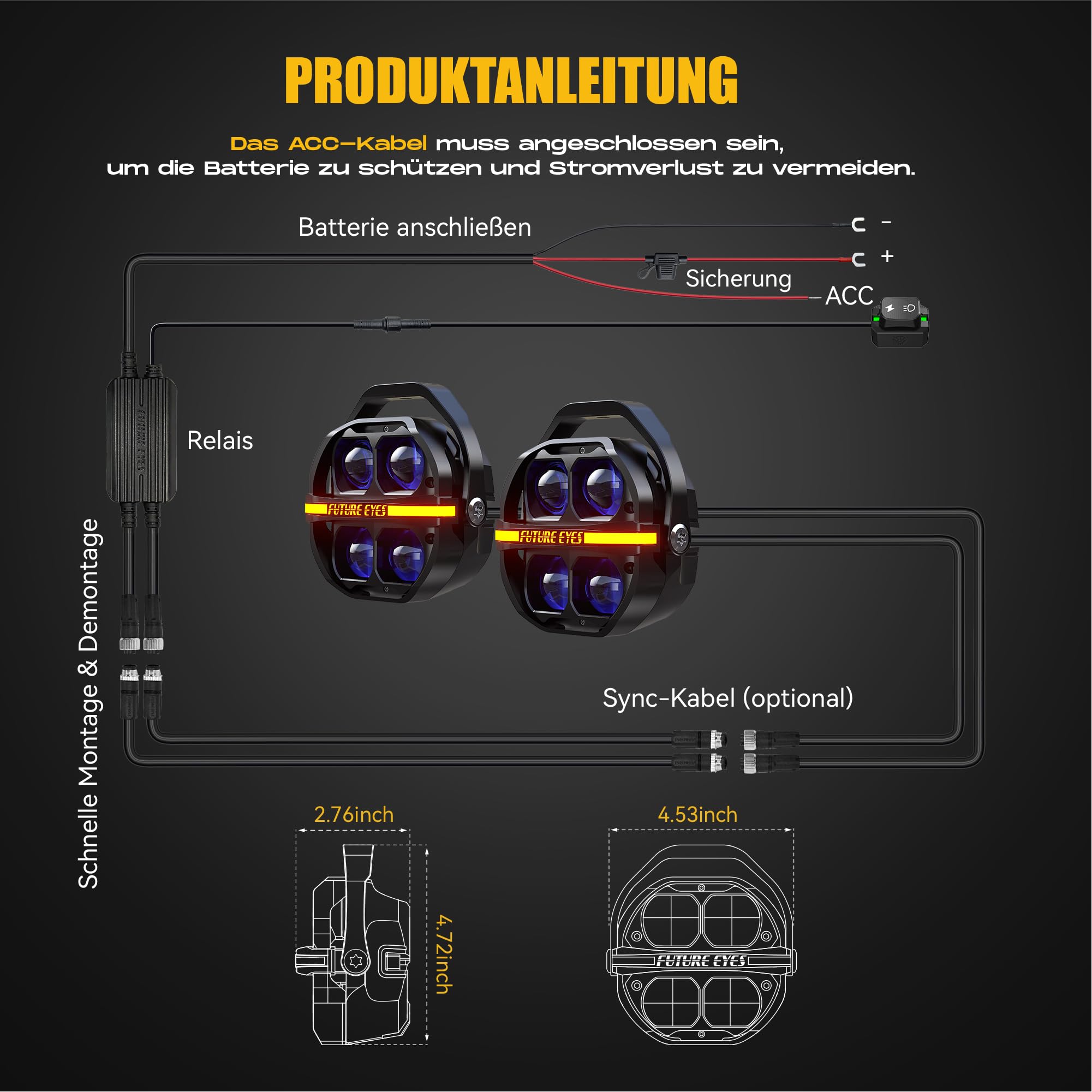 Future Eyes Fari Supplementari Moto, 180W 17500LM Faretti LED Moto, Fendinebbia Omologati ECE E57, Luci LED con Abbagliante e Fendinebbia, IP67 Impermeabile