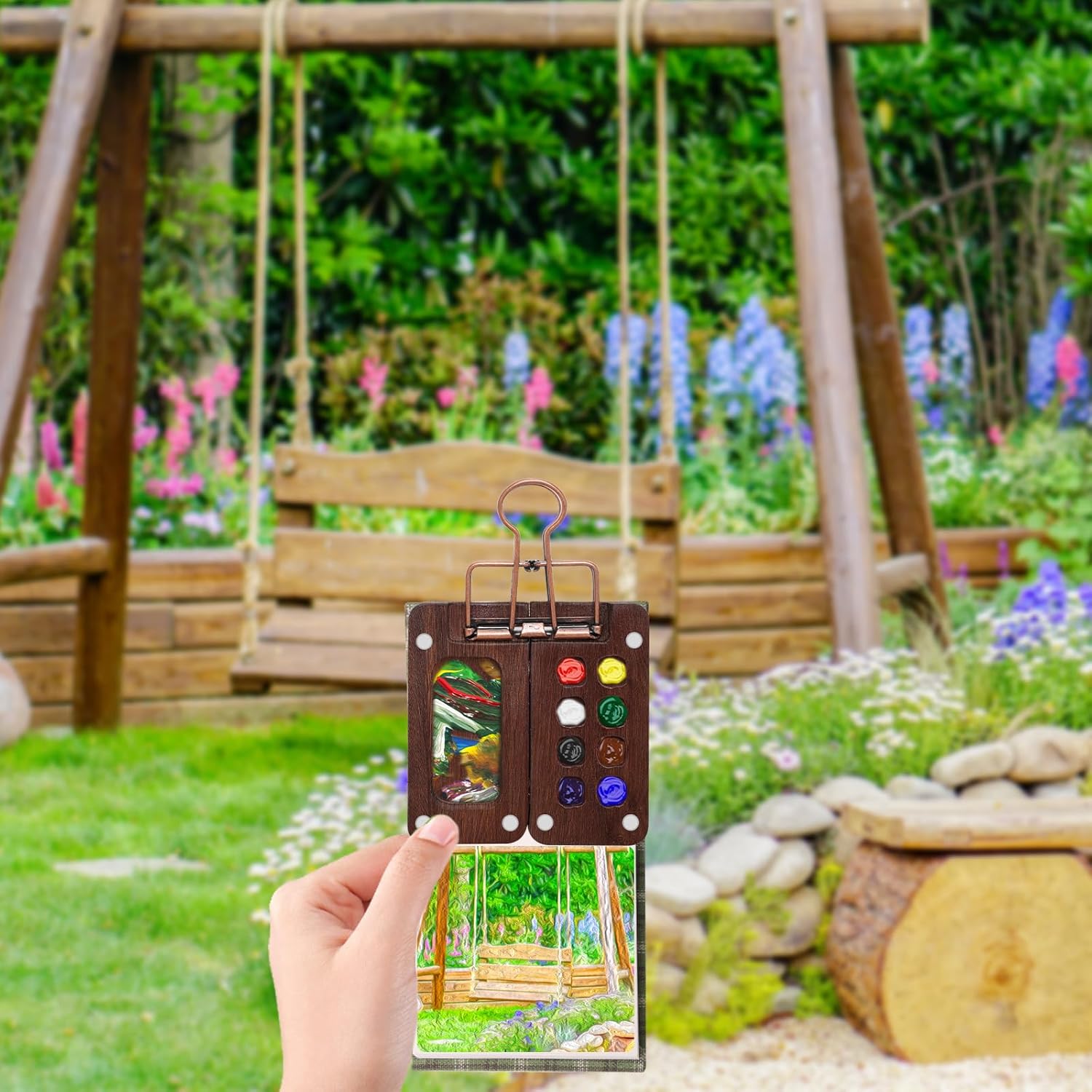 Boyistar Paint Palette Travel Kit, Mini Watercolor Paint Set, 2.36’’ Wooden Grid Paint Box for Painters Artists Students - Image 3