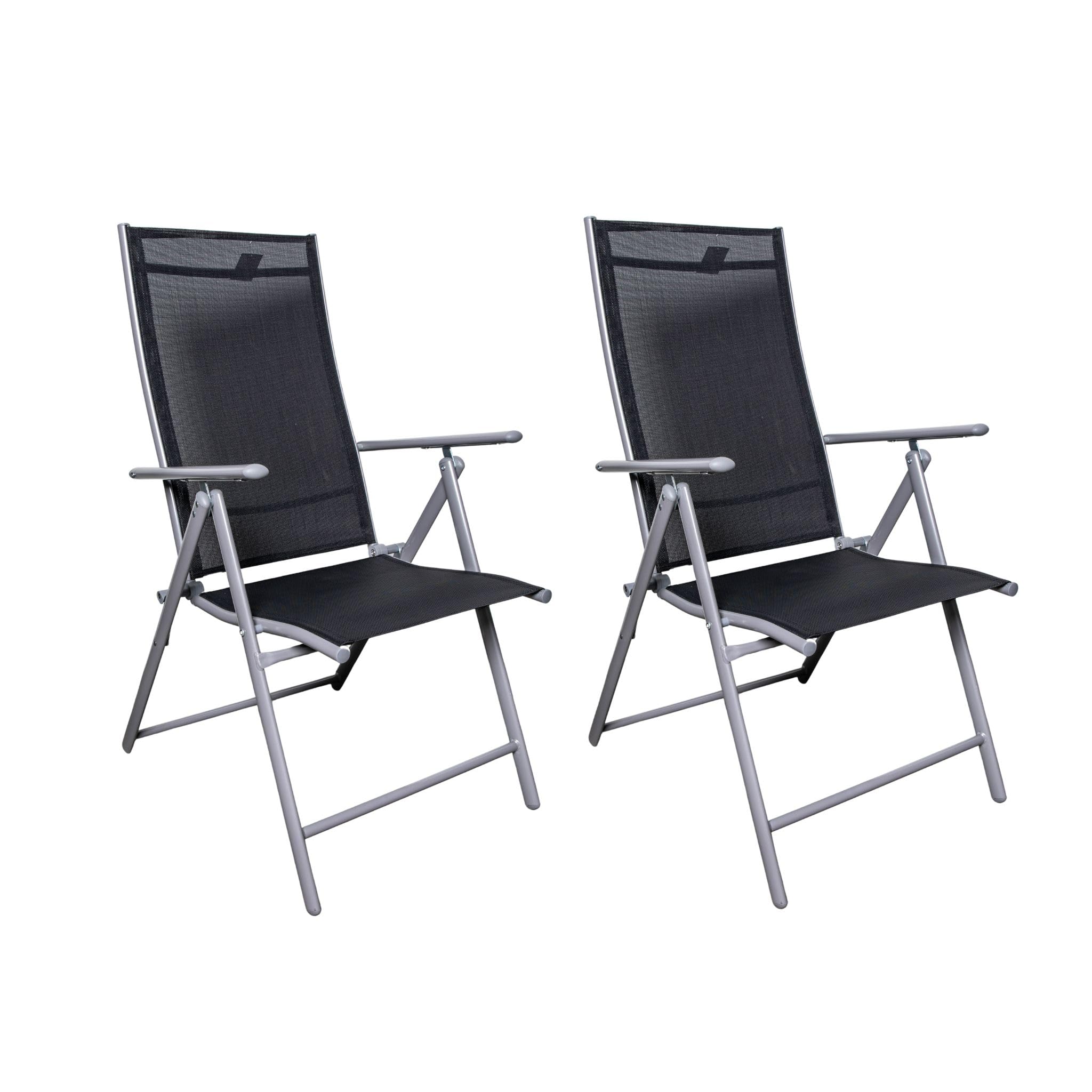 Samuel ALEXANDER Multi Position High Backed Folding Garden Chairs,Adjustable Reclining Garden/Outdoor Chairs,Black and Silver (Pack of 2)