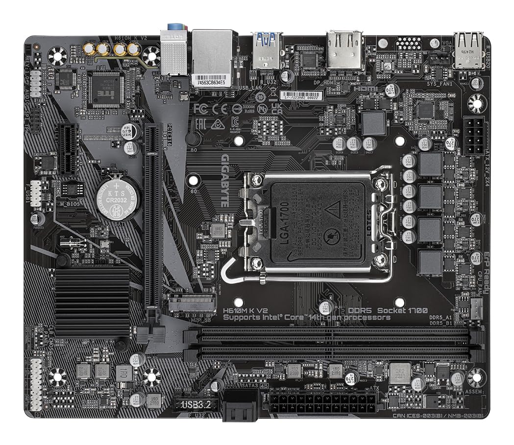 GIGABYTE H610M K V2 Scheda madre - CPU Intel Core 14ª generazione, fino a 5600 MHz DDR5, 1xPCIe 3.0 M.2, LAN 1GbE, USB 3.2 Gen 1