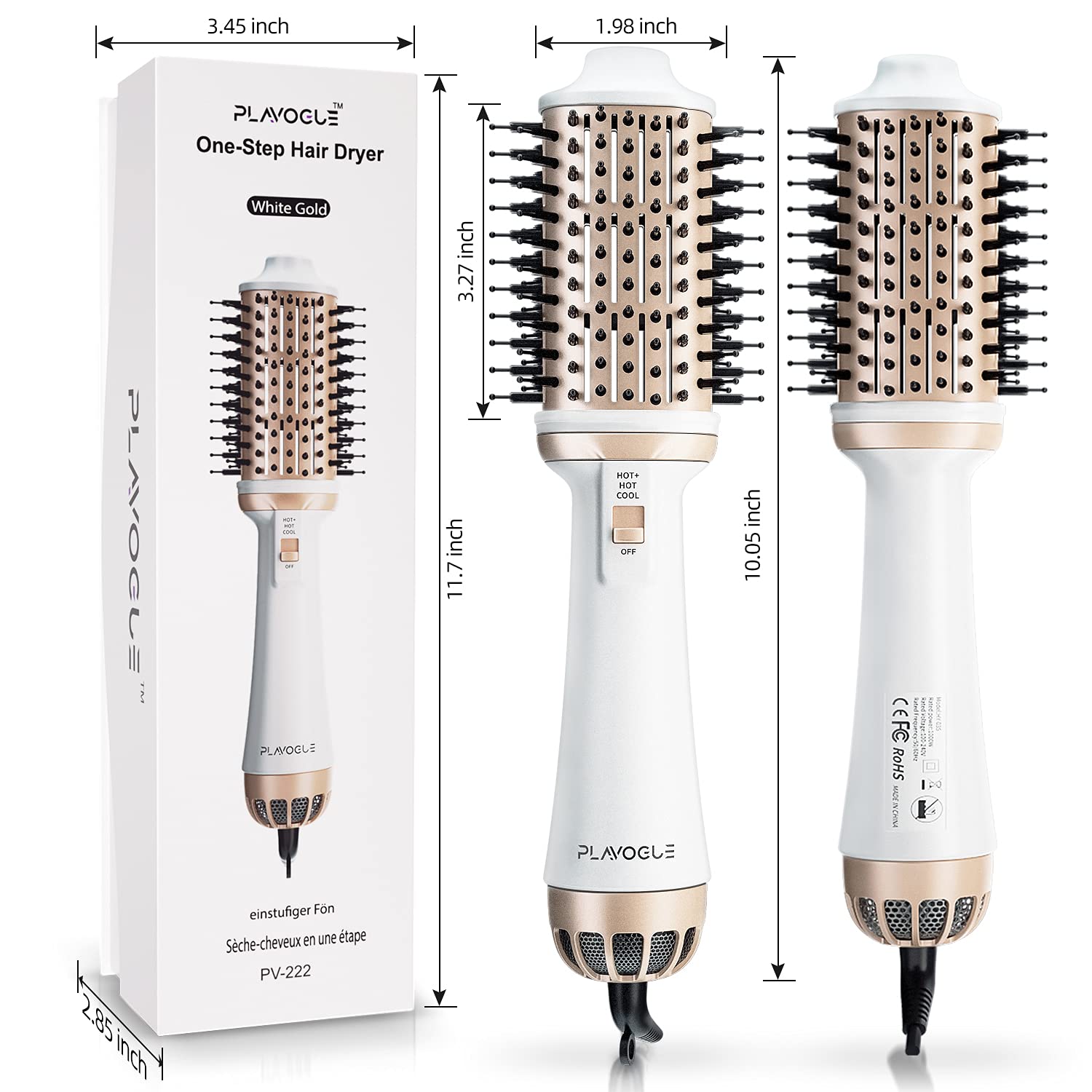 Plavogue Hair Dryer Brush,Dual Voltage Blow Dryer Brush Volumizer & Negative Ionic One-Step Hot Air Brush in One for Travel Salon Blowout Brush International Upgraded Version : Beauty & Personal Care