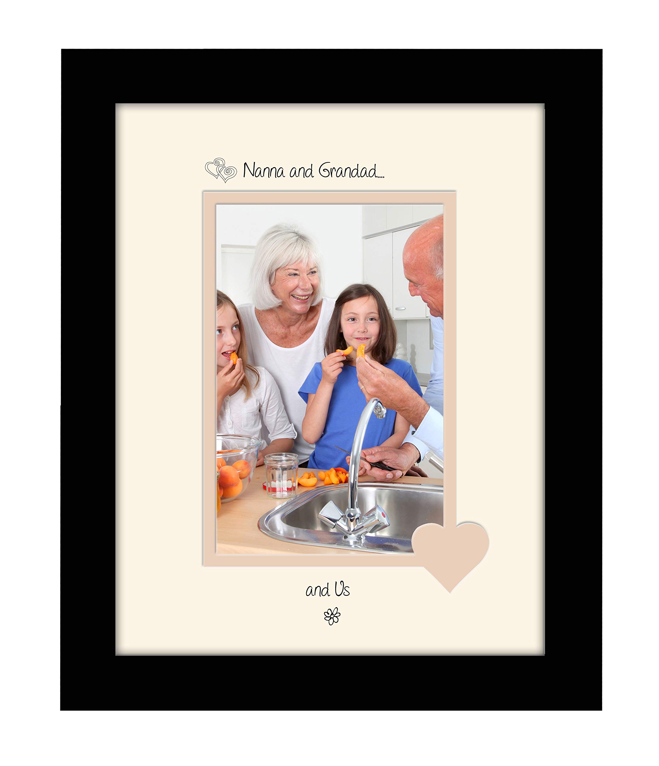 Photos In A Word Black Finish Frame Cream Mount Beige Inside Nanna & Grandad Photo Frame Portrait Nanna & Grandad And Us 6X4 Double Mounted 1009F Quality Gift (Black Finish Frame Cream Mount Beige Inside)