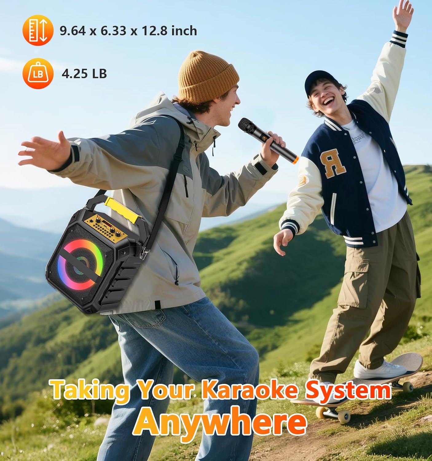 Karaoke Machine with Bluetooth and 2 Wireless Microphone for Adults & Kids, Portable Karaoke Speaker with TWS Mode, PA System, LED Light, REC, FM Radio, AUX, USB, TF Card for Home Party